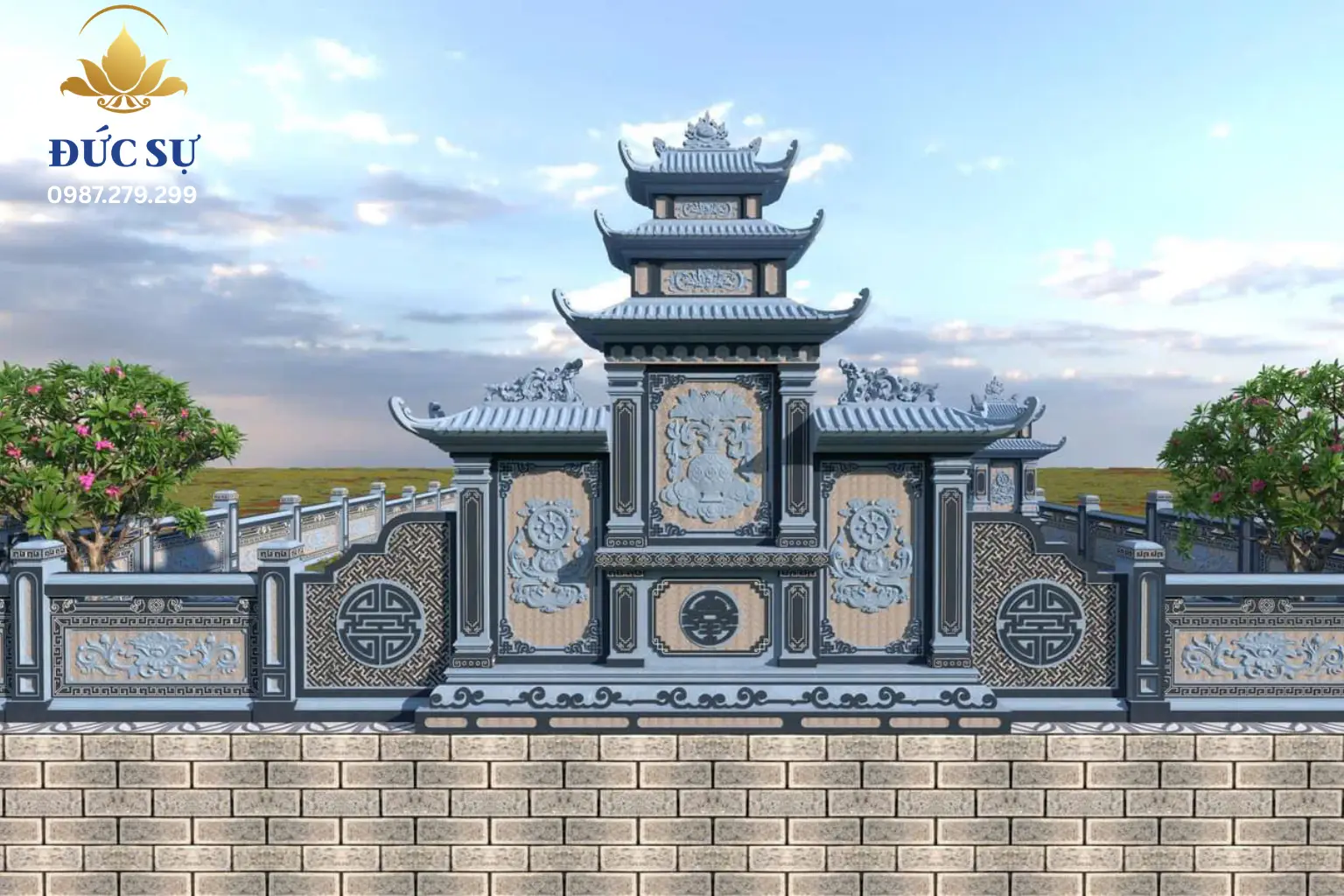 thiết kế lăng mộ gia đình đá xanh đen
