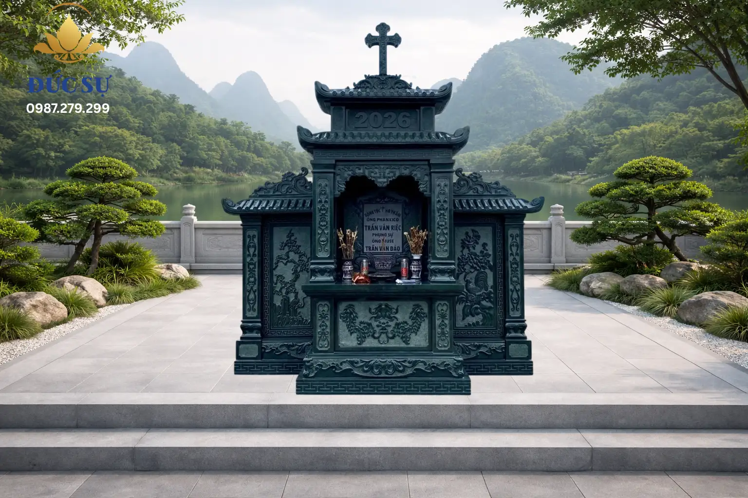 Lăng Mộ Đá Công Giáo Xanh Đen