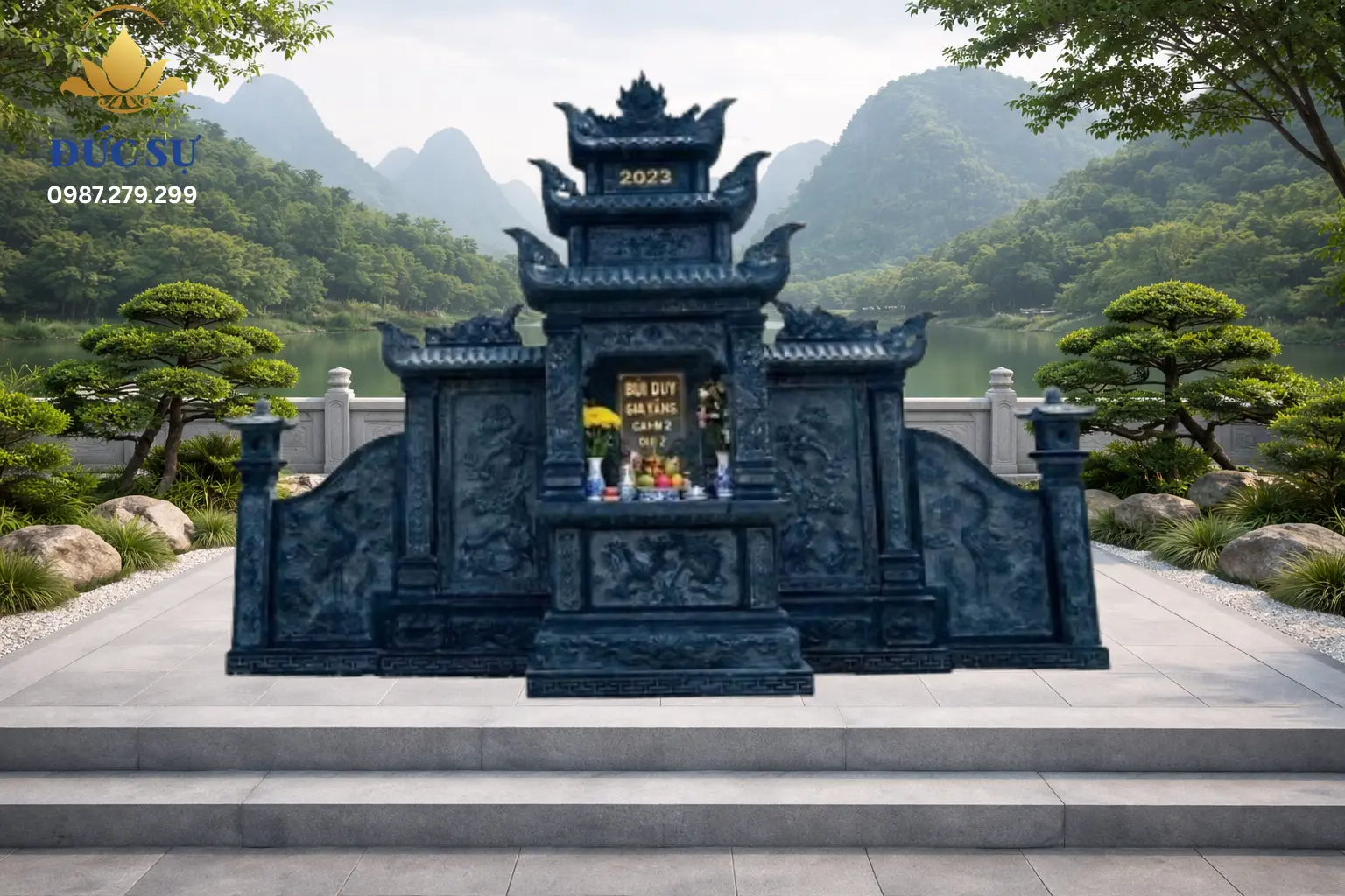 Lăng thờ đá cánh đá xanh đen DS046