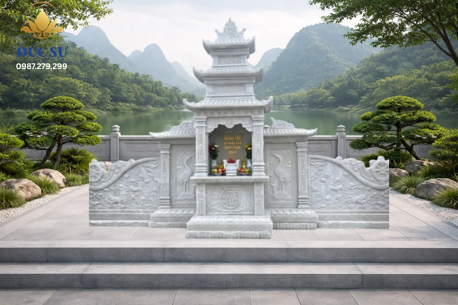 Lăng Thờ Đá 3 Mái Đá Trắng DS083