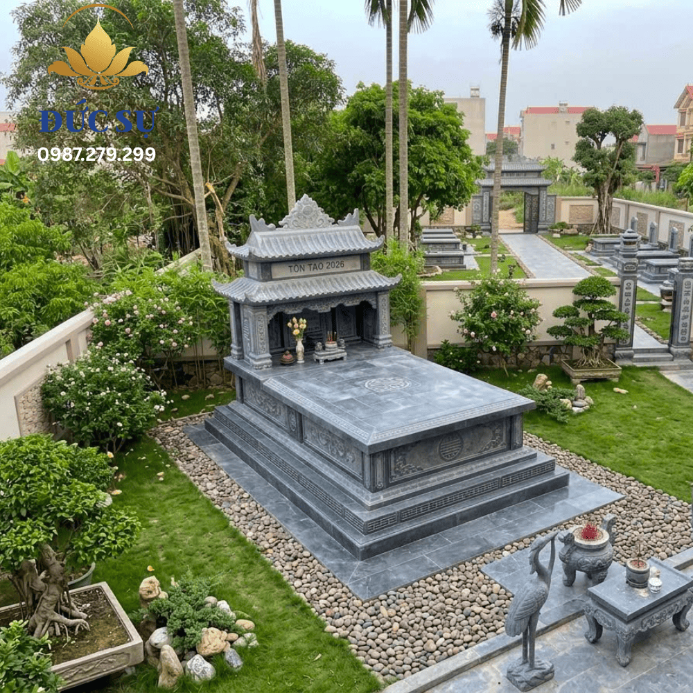 Mộ Đá 2 Mái Xanh Đen DS093