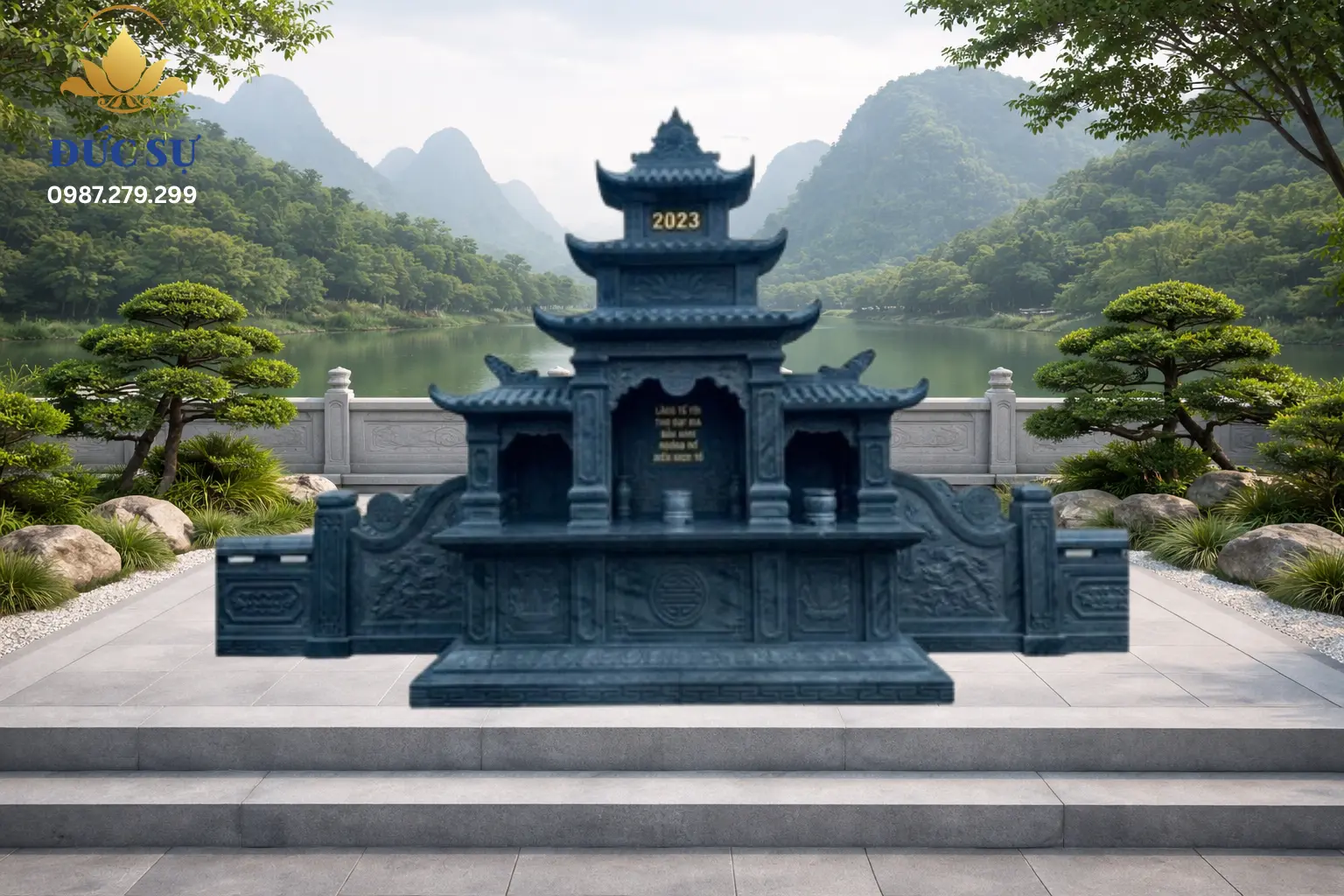 Lăng Thờ Đá 3 Mái Đá Xanh Đen DS042