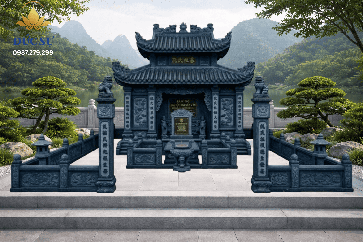 Lăng Mộ Đá Truyền Thống Xanh Đen DS048