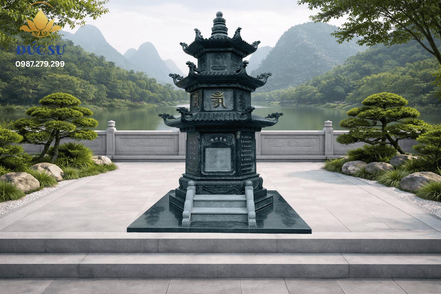 Lăng mộ đá Phật giáo xanh đen