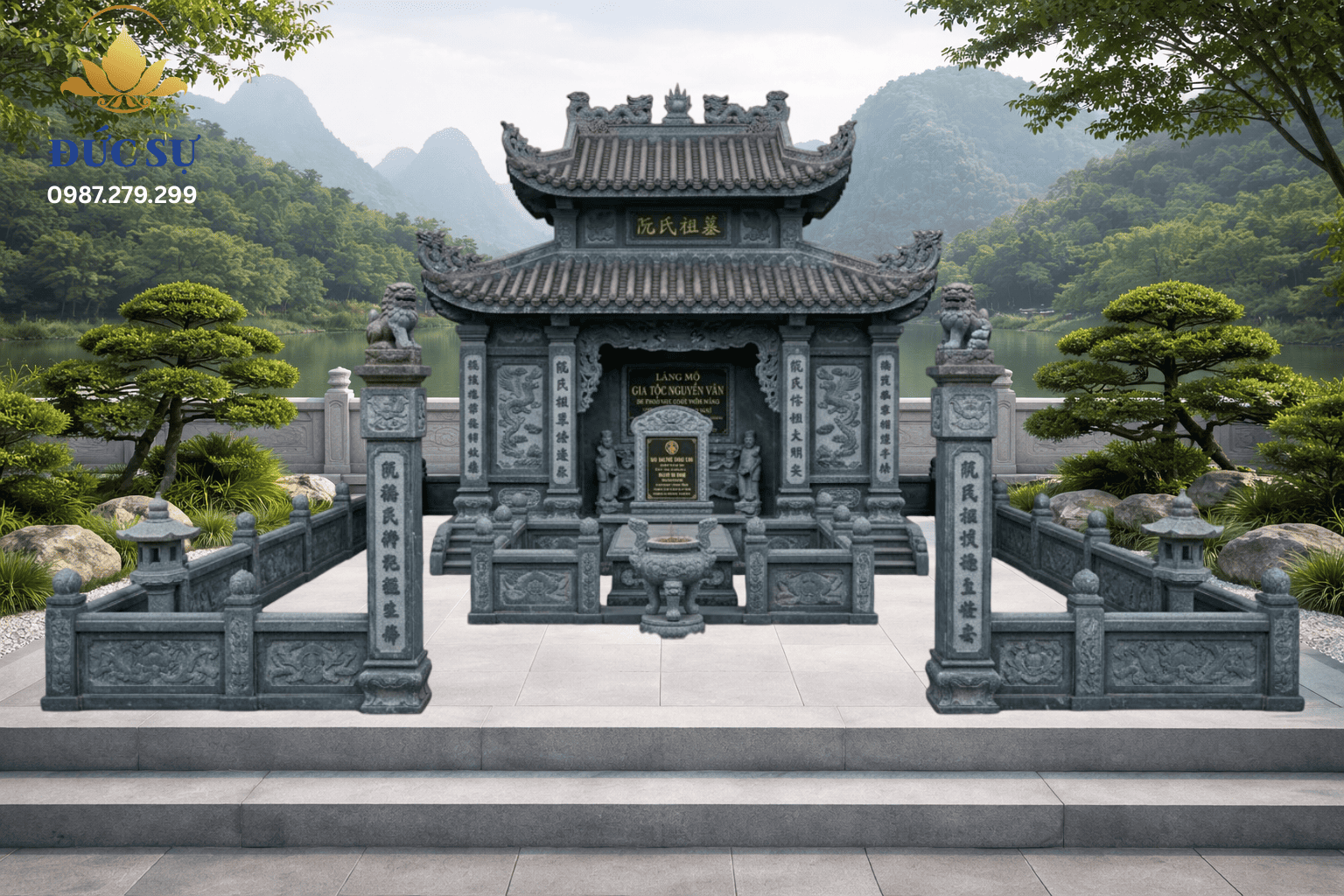  Lăng Mộ Đá Truyền Thống Xám Ghi DS050