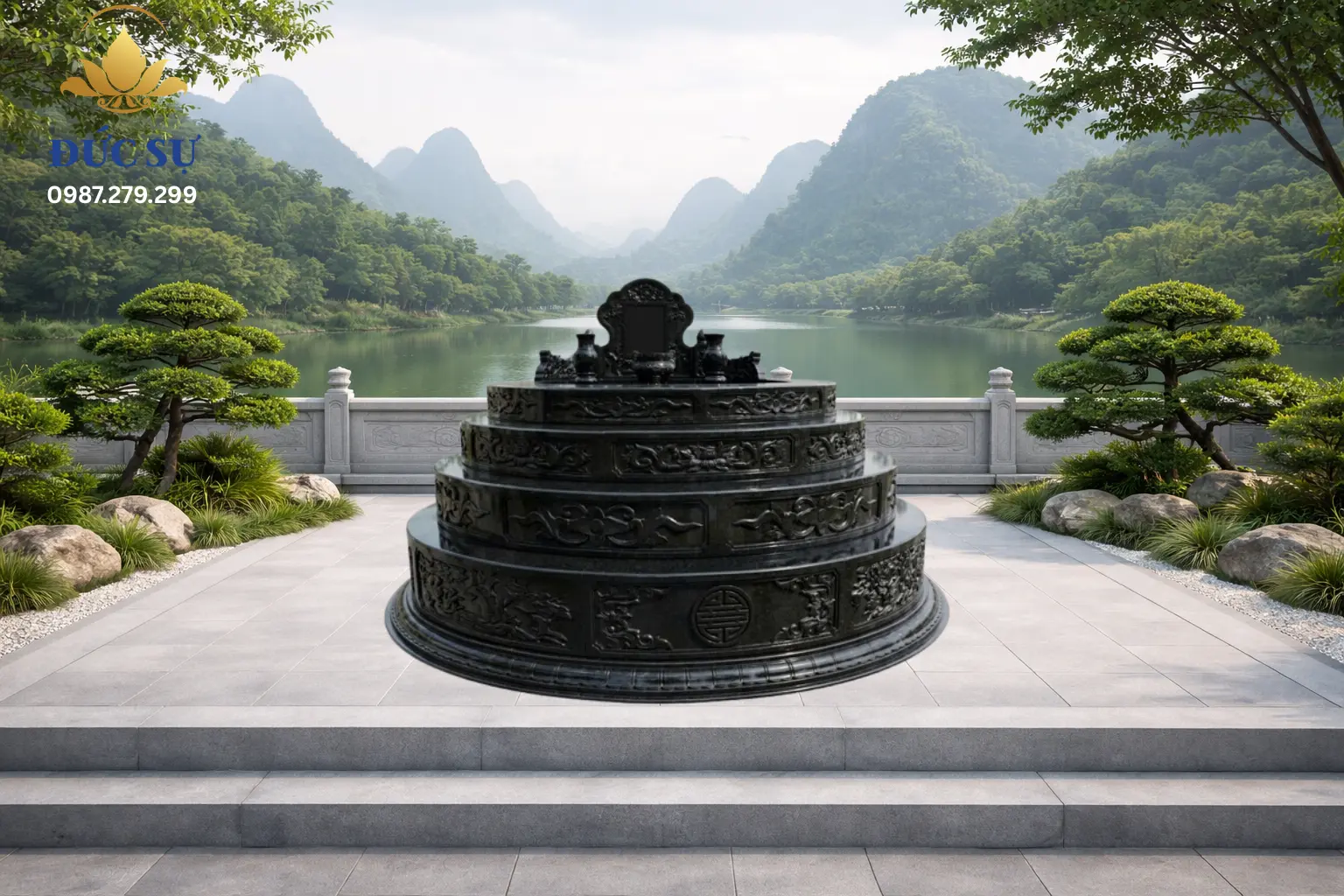 Mộ Đá Tròn Granite Đen Bóng