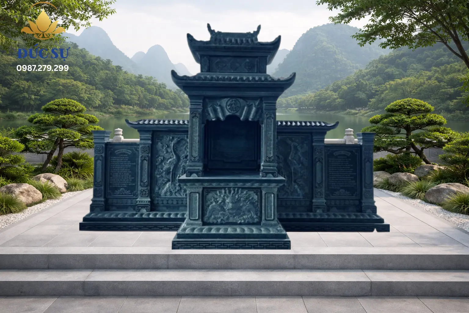 Lăng Thờ Đá 2 Mái Đá Xanh Đen DS043
