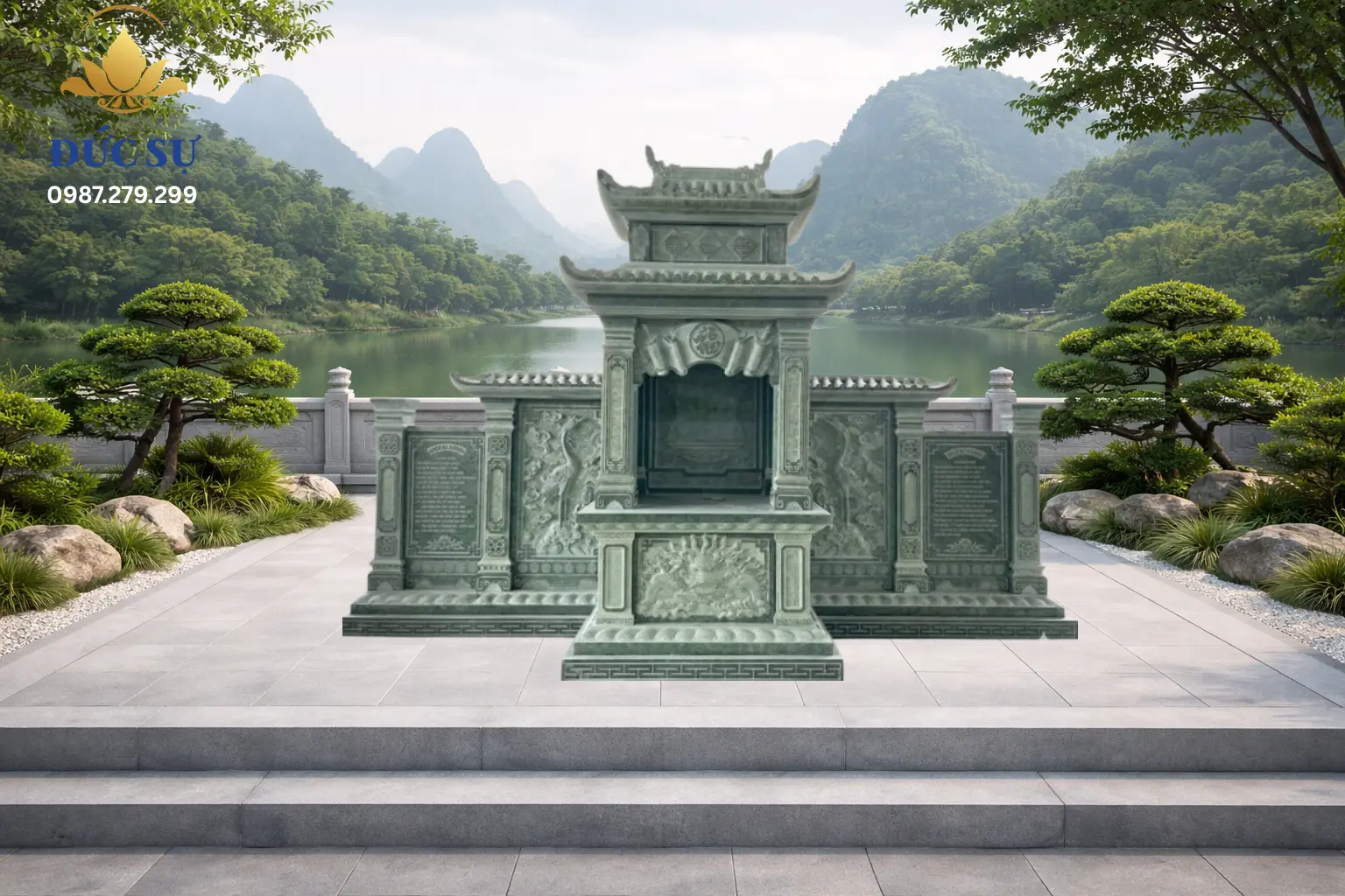 Lăng Thờ Đá 2 Mái Đá Xanh Rêu DS040