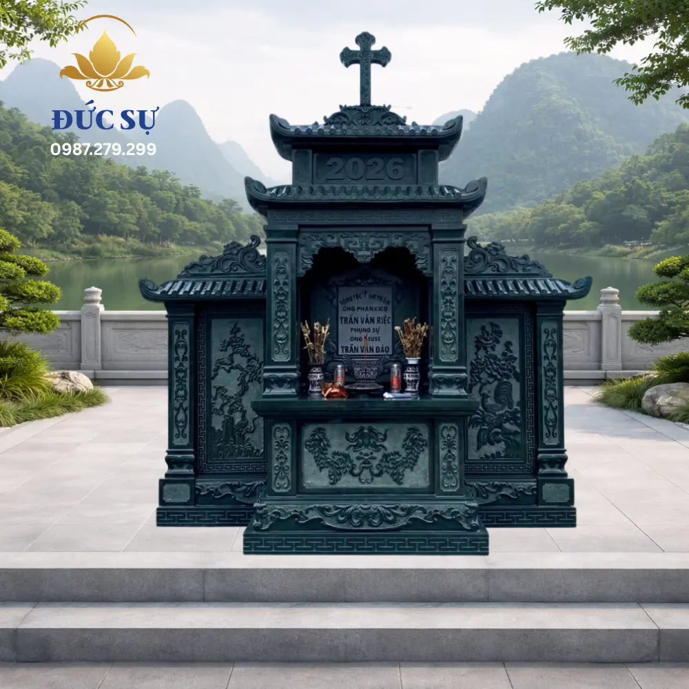 Lăng Mộ Đá Công Giáo Xanh Đen-DS045