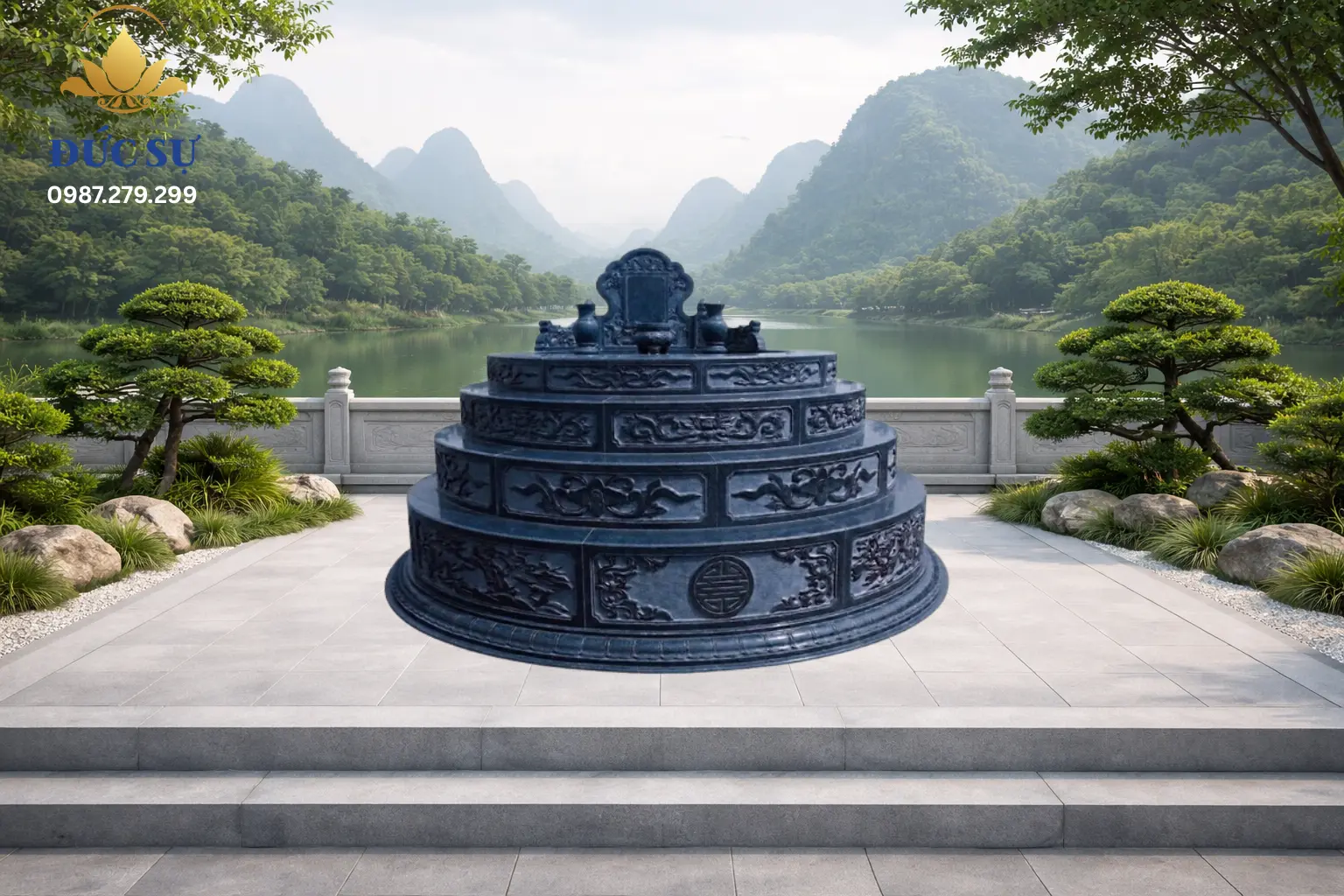 Mộ Đá Tròn Đá Xanh Đen