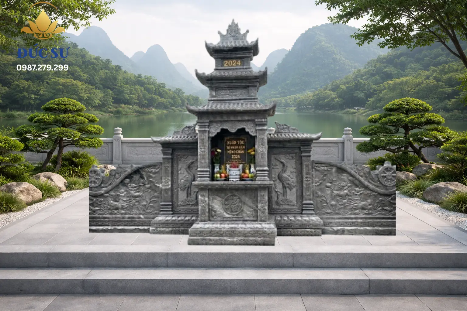 Lăng Thờ Đá 3 Mái Đá Xám Ghi