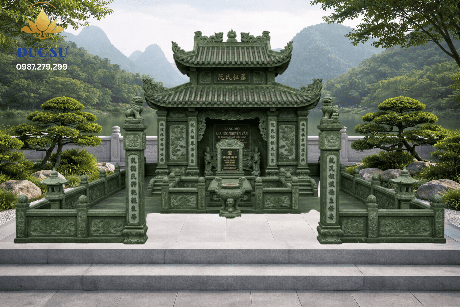 Lăng Thờ Đá Truyền Thống Xanh Rêu DS037