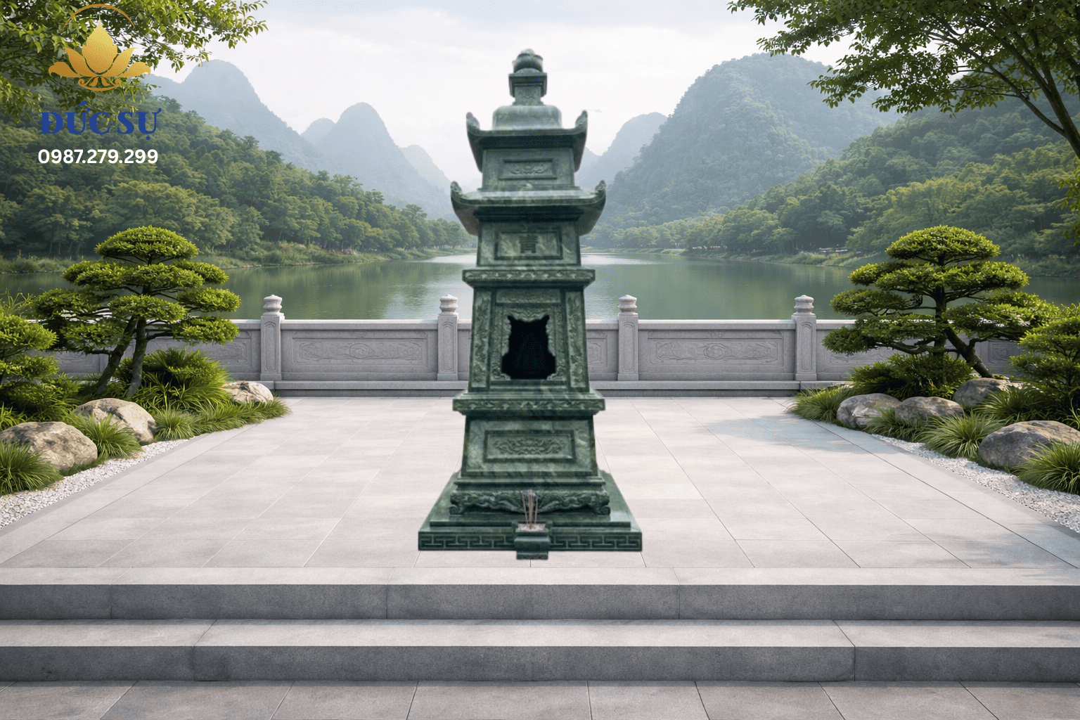 Lăng mộ đá Phật giáo xanh rêu