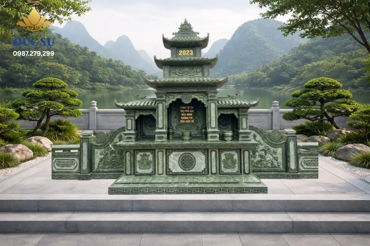 Lăng Thờ Đá 3 Mái Đá Xanh Rêu DS041