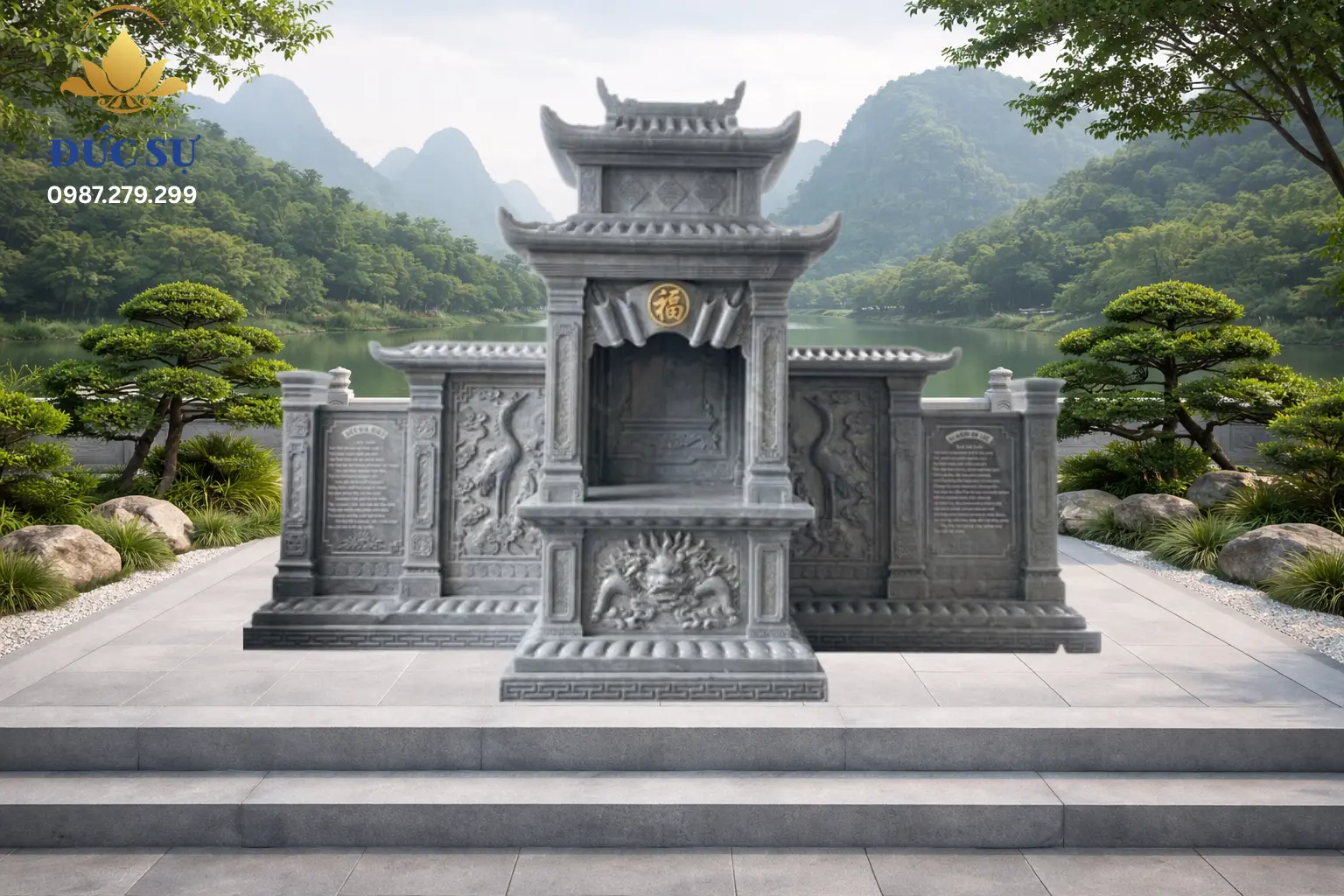 Lăng Thờ Đá 2 Mái Đá Xám Ghi DS052